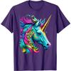 Vibrant Unicorn Head Graphic Tee Men Casual Breathable Pure Cotton Crewneck Tshirt