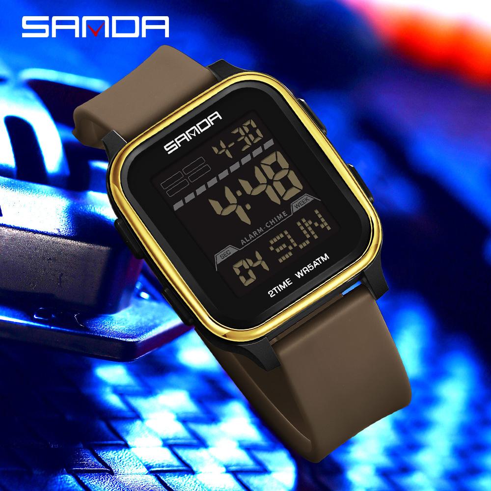 SANDA 2211 Повседневные мужские электронные часы Многофункциональные Квадратный циферблат Календарь Спортивные Флуоресцентные Водонепроницаемые Цифровые часы