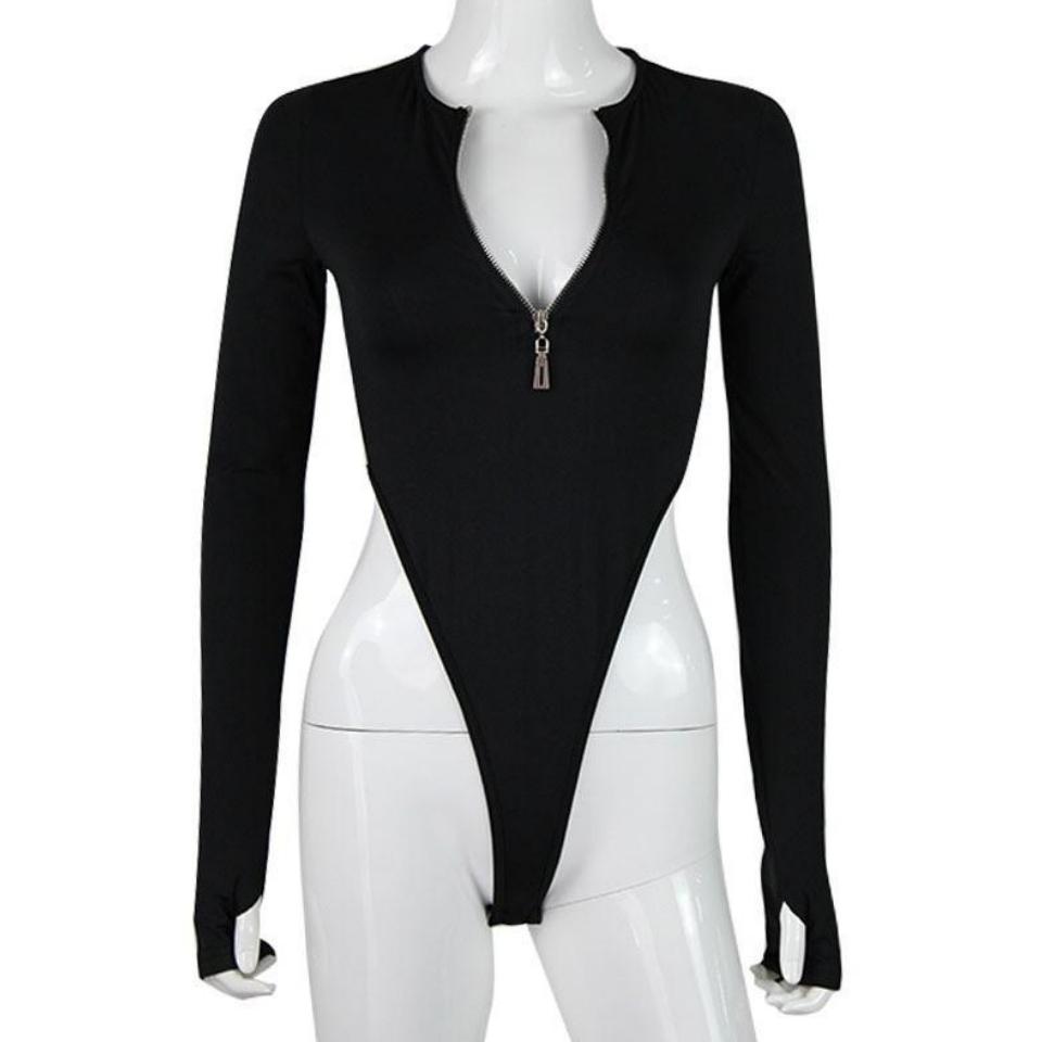 Летнее женское облегающее боди с длинными рукавами и перекрестными границами, сексуальный топ на молнии для пикантных девушек