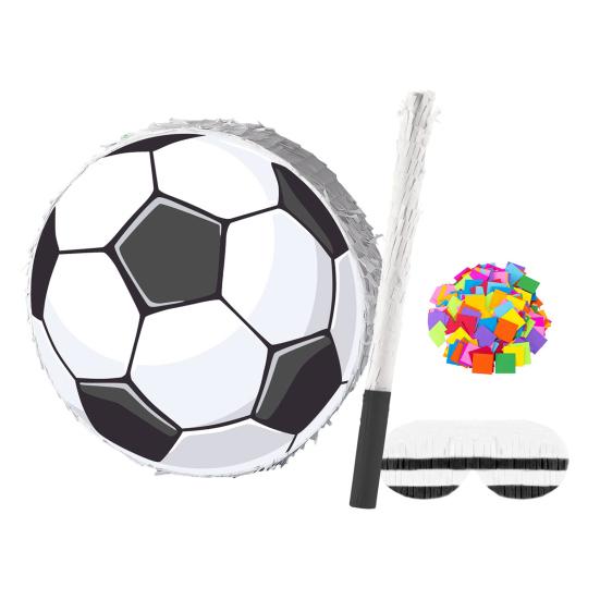 Soccer Pinata Pull String Soccer Ball Pinata with Stick Blindfold Confetti Sports Theme Birthday Party Favors for Kids Adults