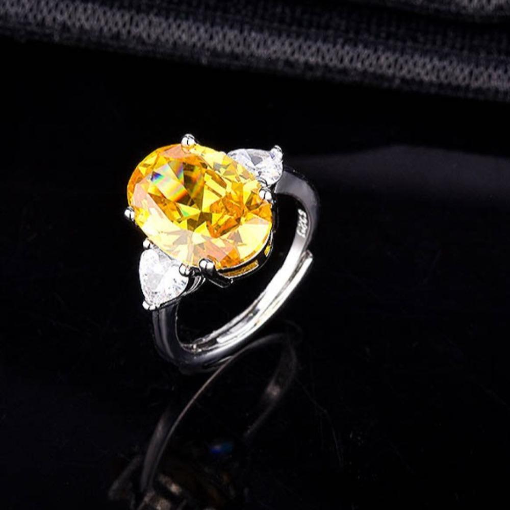 925 Silver Plated Open Ring with Brazilian Yellow Crystal Stone for Women Lucky Jewelry