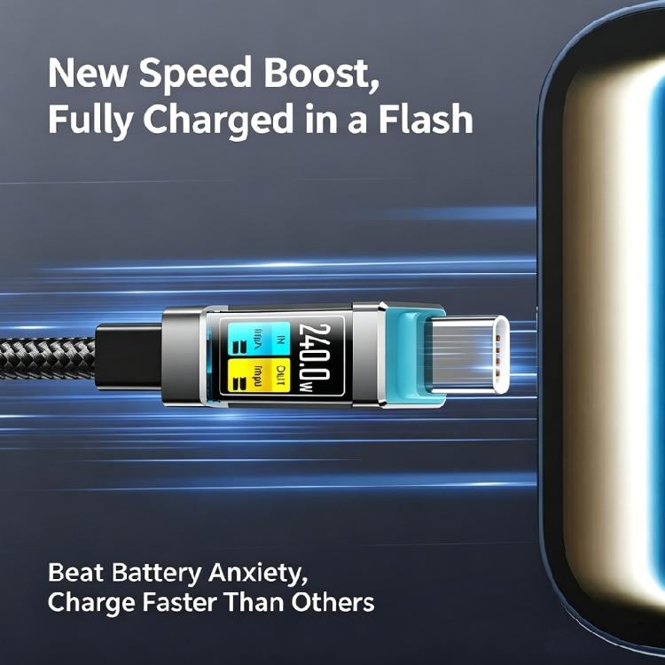 Кабель USB C - USB C 480 Мбит/с, Быстрая зарядка 240 Вт, 1,5 м, Текстильный Type C шнур для стола, дивана, путешествий и повседневной зарядки и передачи данных