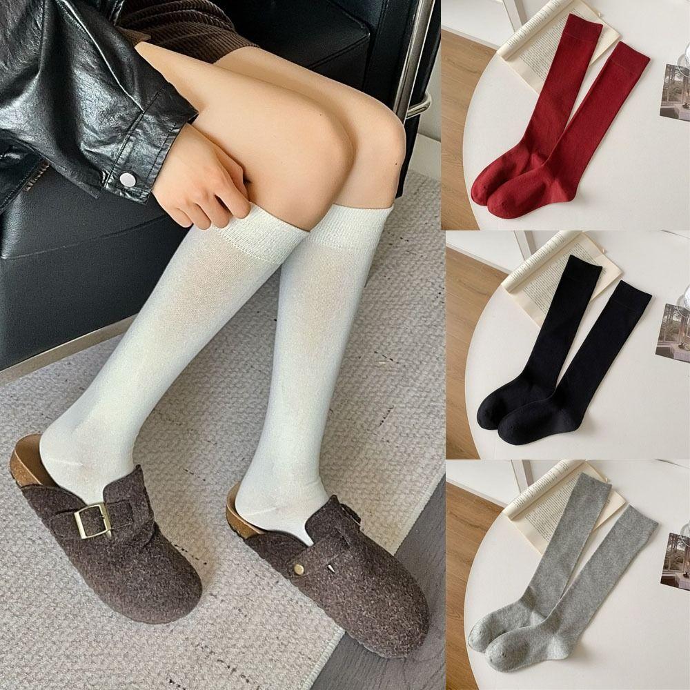 Elastic Knee High Socks Solid Color Japanese Style Socks Breathable Socks Autumn Season