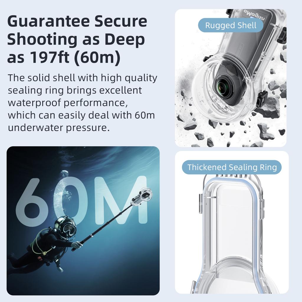 Водонепроницаемый кейс для Insta360 X5, Водонепроницаемый корпус, Подводный 60M, Невидимый кейс для дайвинга с крышкой для объектива, Аксессуары для Insta360 X5