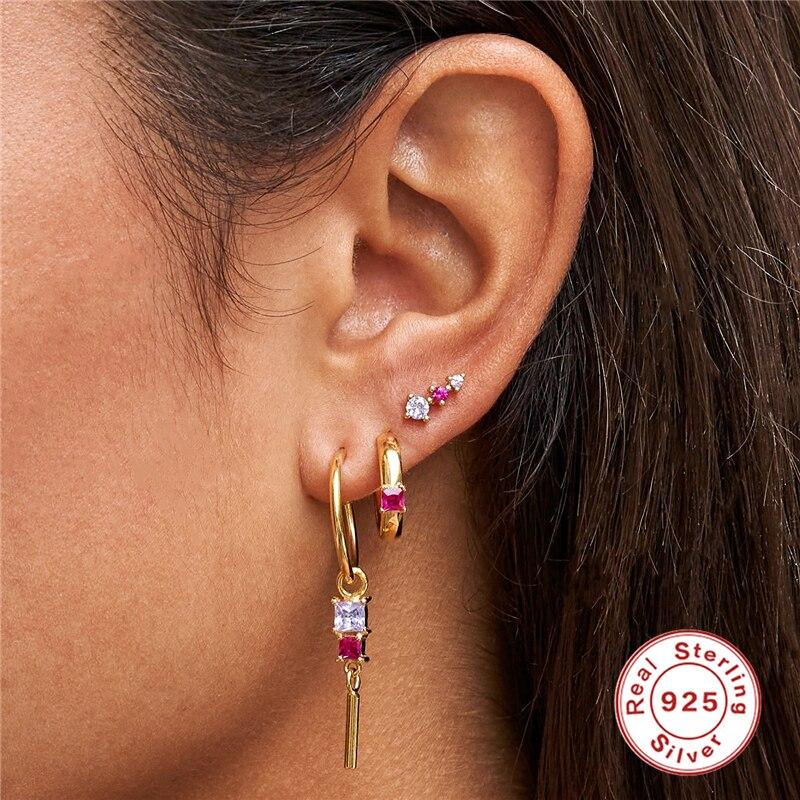 Canner многоцветный свадебный комплект сережек из стерлингового серебра 925 пробы, серьги-гвоздики золотого цвета для женщин, серьги для пирсинга хряща, 3 шт.