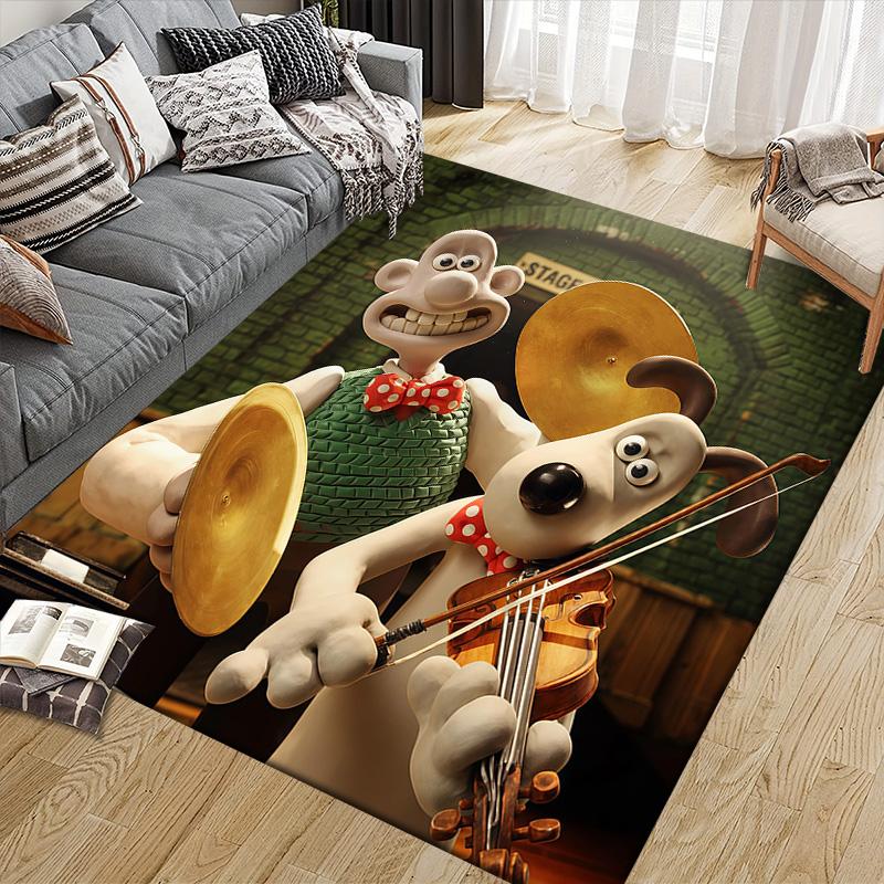 Wallace and Gromit Flannel Pattern Square Carpet,Area Rug,Carpet Rug for Living Room Bedroom Sofa Playroom Decor,Non-slip Floor Mat