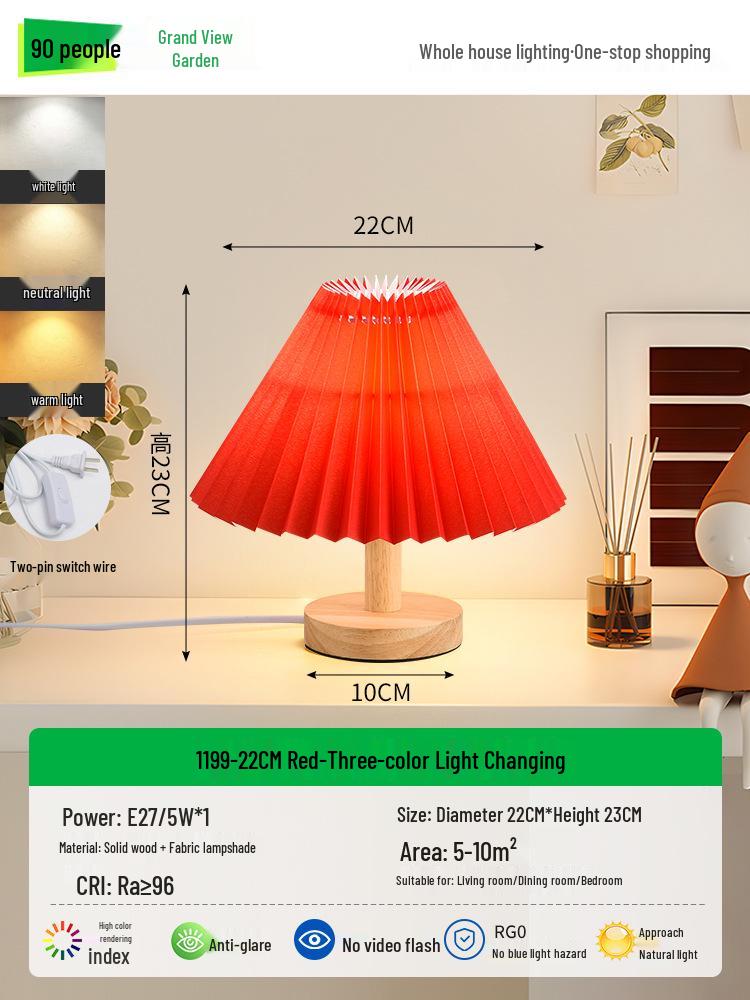 Nordic Retro Pleated Night Light: Bedroom Bedside Table Lamp with Internet Celebrity Style