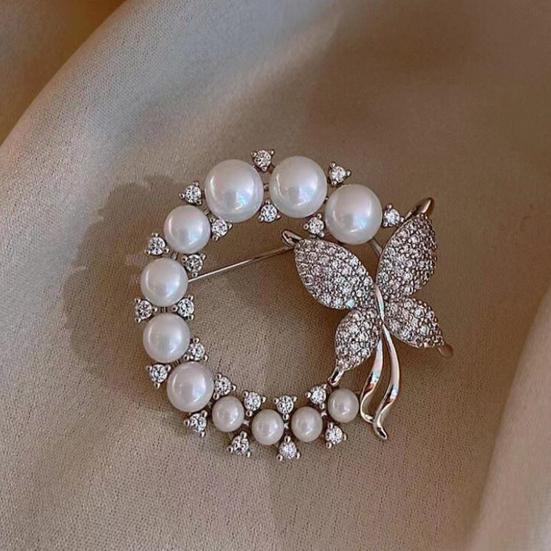 Ladies Butterfly Brooch Pin Rhinestone Faux Pearl Butterfly Brooch Lapel Brooch Pin