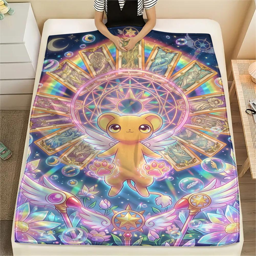Cardcaptor Sakura Art Print Flannel Blanket Warm Cozy Throw for Bedside Sofa Chair Travel Picnic Multi-purpose Decor-Xin