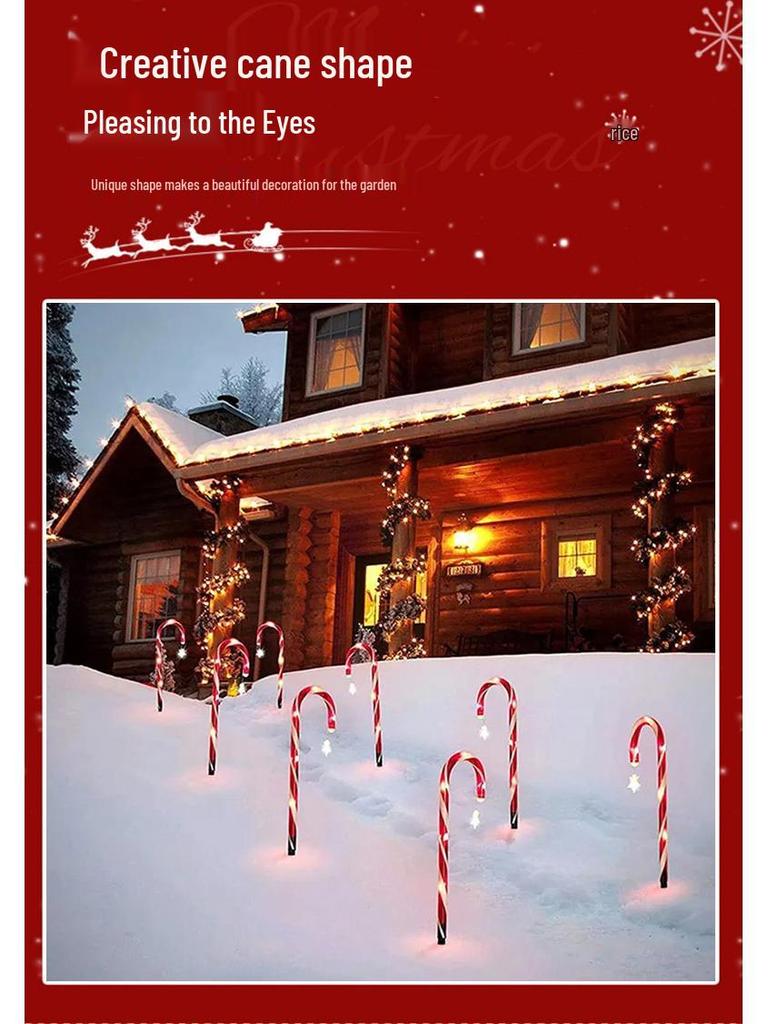 Outdoor Holiday Solar Candy Cane Star Lights for Garden