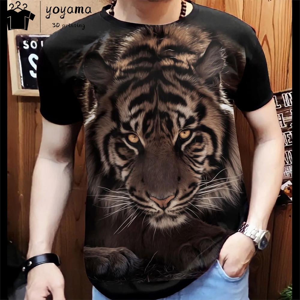 Мужская футболка с 3d принтом тигра, футболки, топы, модная мужская футболка с рисунком животного, уличная одежда большого размера, модная одежда с круглым вырезом
