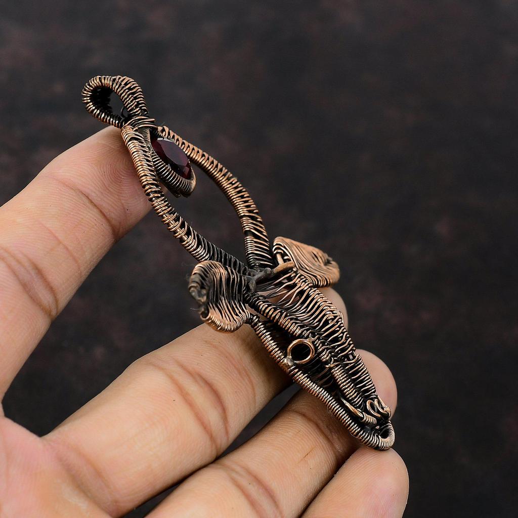 Подвеска из ограненного мозамбикского граната, подвеска из медной проволоки, подвеска ручной работы в виде головы быка, изящное медное ювелирное украшение, подвеска из драгоценных камней, подарок для нее