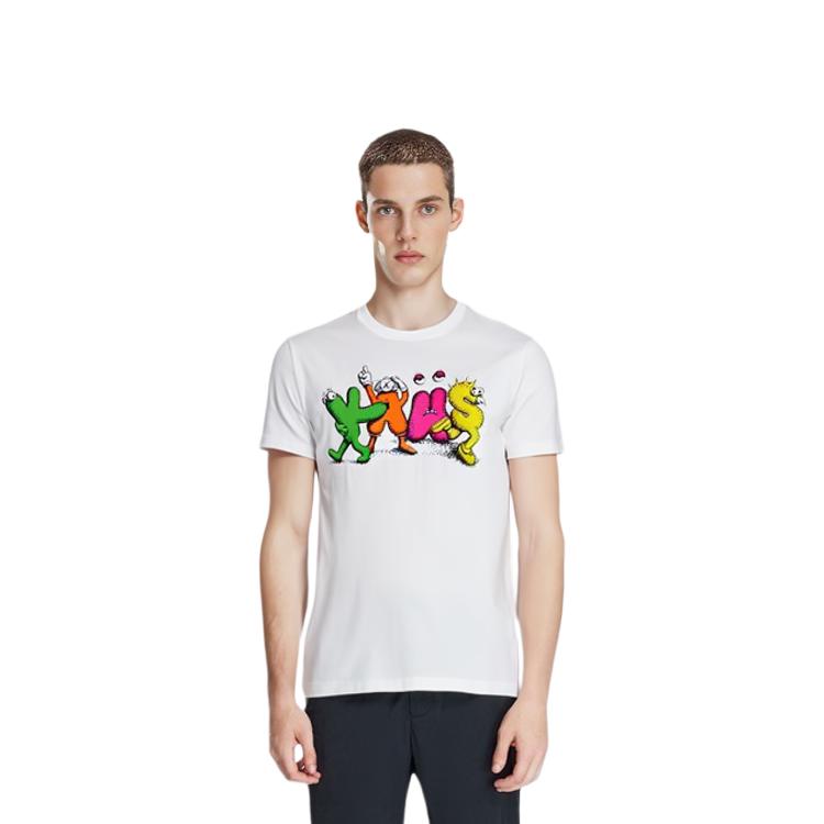 Uniqlo X Kaws Серия Коллабораций Круглый Вырез Прямой Крой Повседневная Футболка с Коротким Рукавом Унисекс Топы Белый 178177