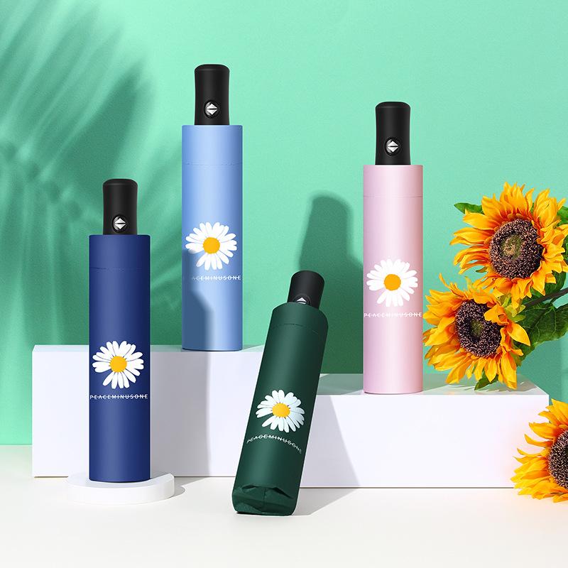 Креативный маленький зонтик-автомат с тройным сложением для женщин, с ромашками, виниловый, солнцезащитный, с защитой от ультрафиолета