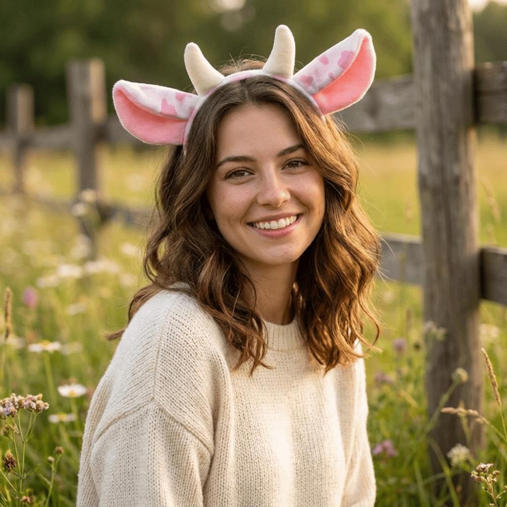 Hair-Pressing Animal Ears Hair Hoop Non-Slip Dairy Cow Hairband Funny Cow Horn Headband Photo Prop