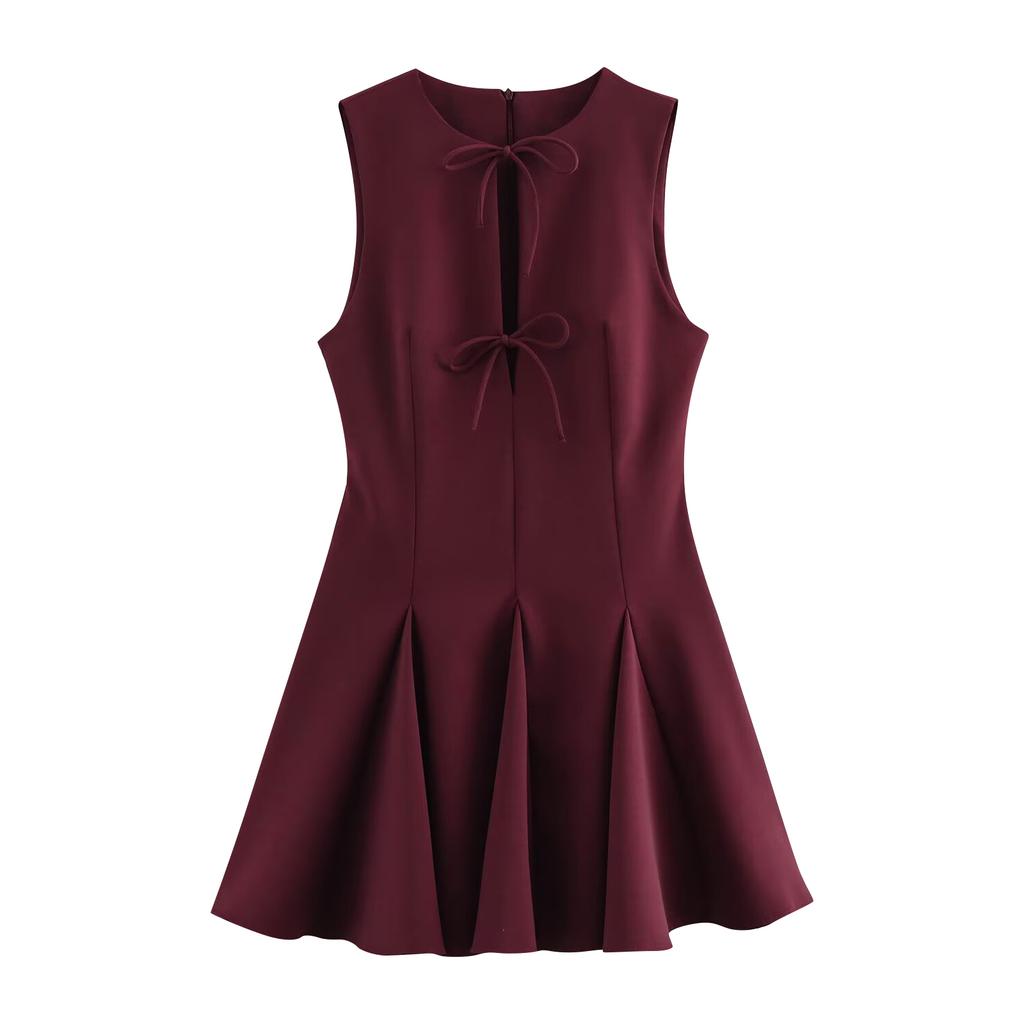 Women's French- Fashion Short Dress With Wide Hem And Bow Detail