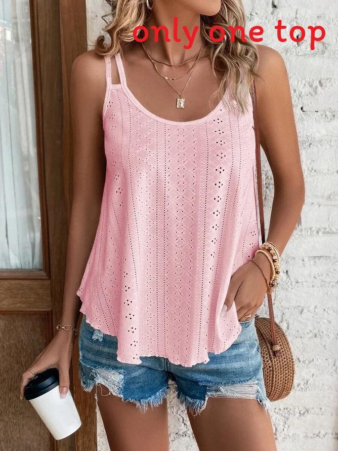 T Shirt Women Sleeveless Knit Tank Top With Round Neck For Casual Streetwear