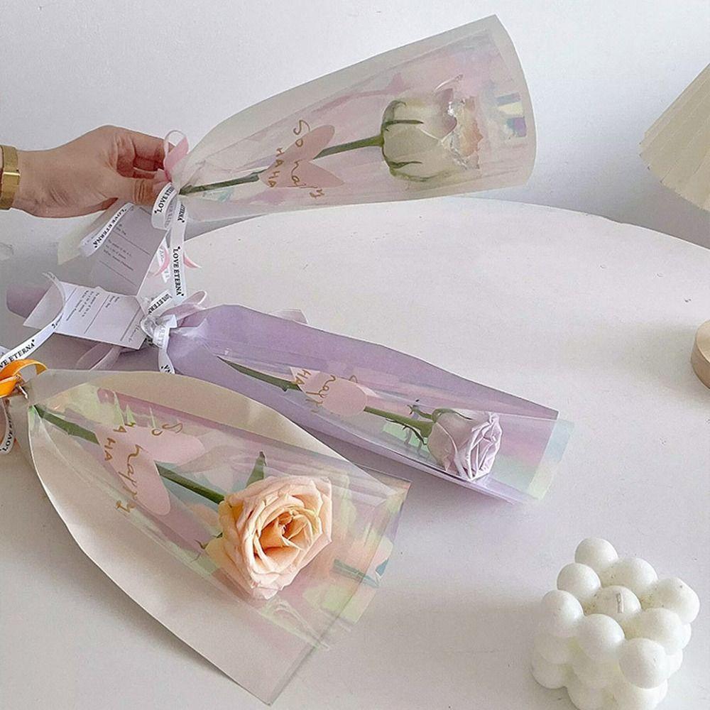 50pcs Plastic Single Rose Flower Wrapping Bag DIY Rose Sleeves Flower Wrapping Bag  Birthday Party