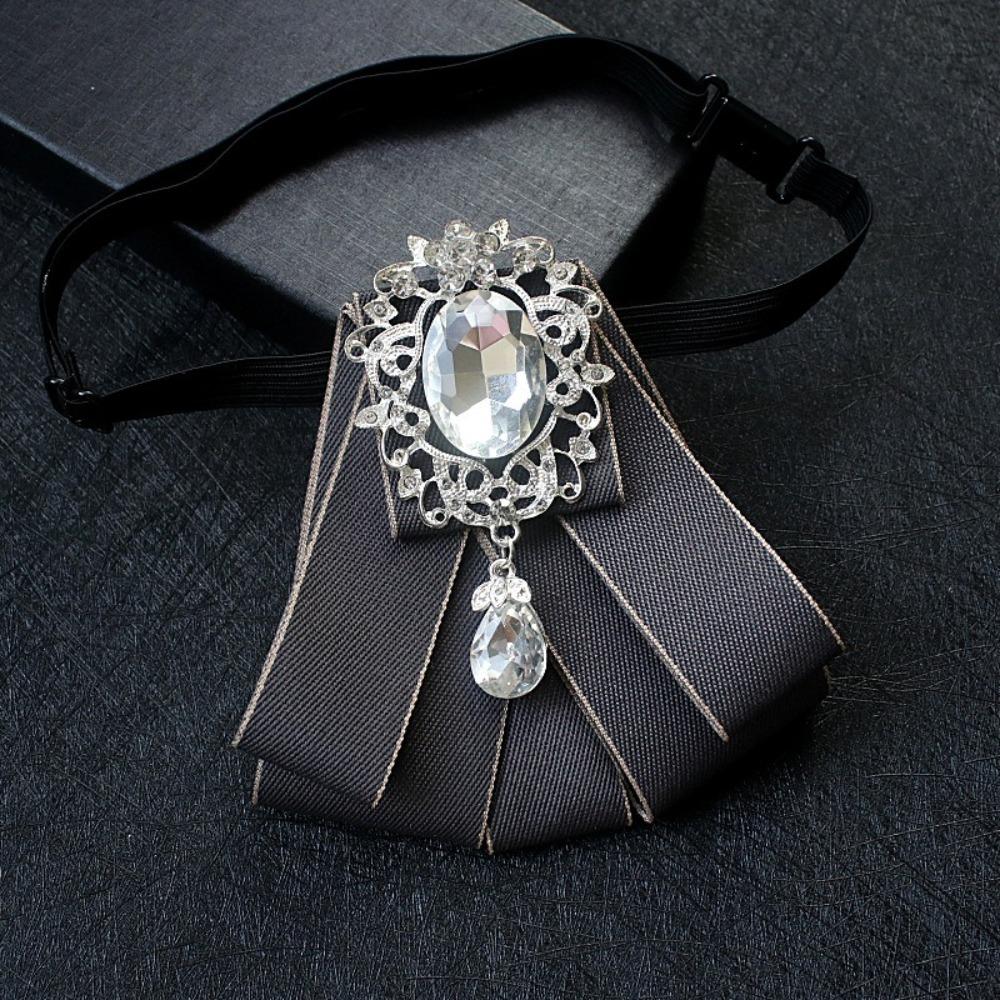 Polyester Rhinestone Bow Tie Solid Color Shirt Collar Luxury Ribbon Bow Tie Daily