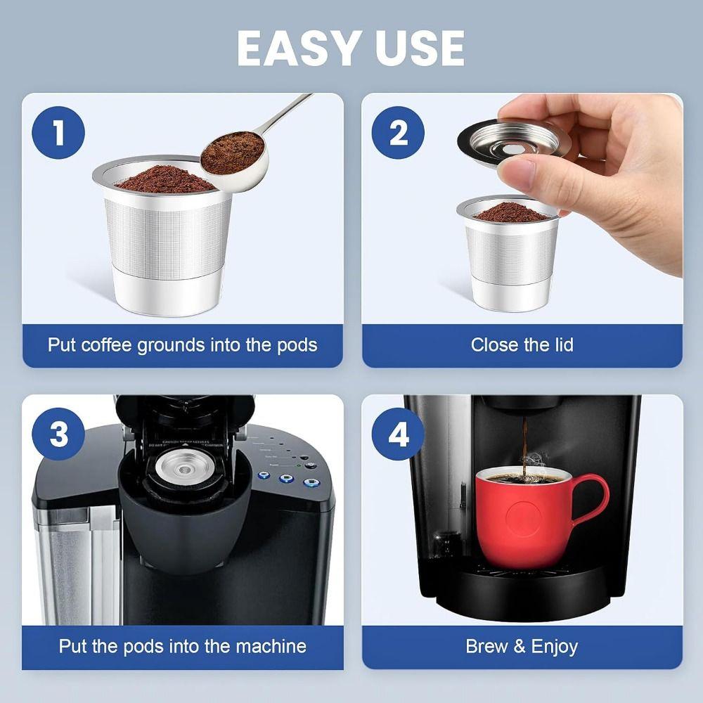 Stainless Steel Reusable K Cups with Lids Sturdy Coffee Capsule Cup Anti-rust Easy To Clean Coffee Pod Filter Coffee Accessories