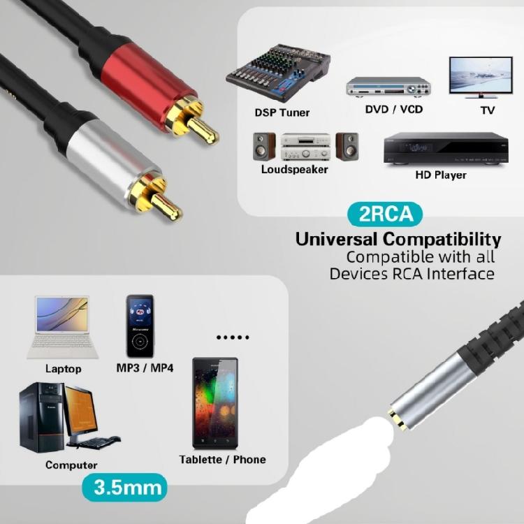 Аудиокабель 3,5 мм на 2RCA Двунаправленный для передачи звука с ноутбуков и телефонов на усилители Кабель 30 см
