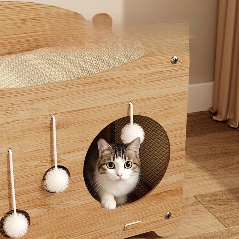 Vertical Double‑Layer Cat Tree House Sisal Scratcher with Ball Toy for Cat Grinding Claws