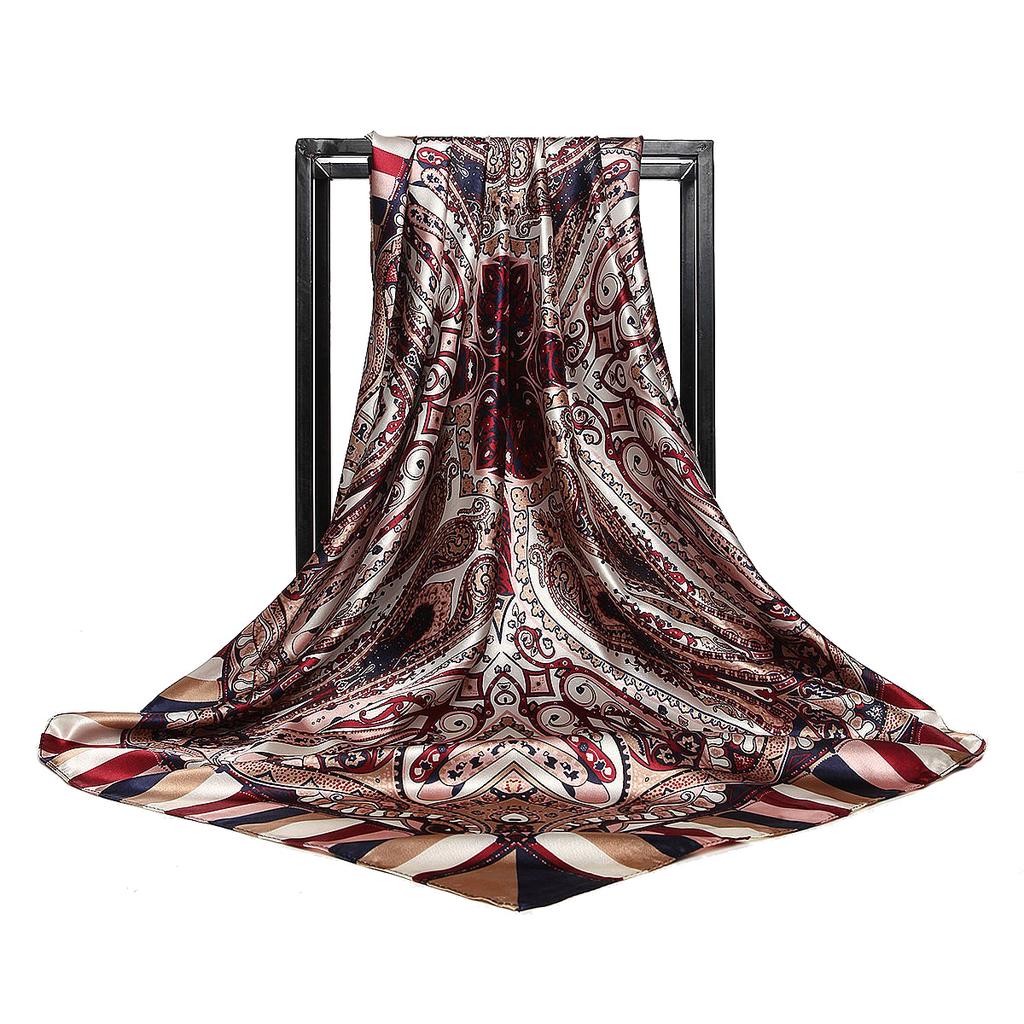 Fashion Hijab Scarf For Women Print Silk Satin Hair Scarfs Kerchief 90*90cm Square Neckerchief Headband Scarves For Ladies