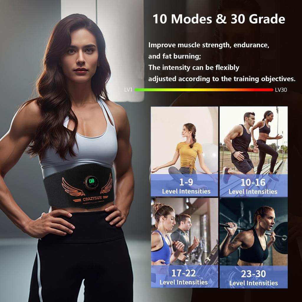 Миостимулятор Умный пояс для тонизирования живота EMS Стимулятор мышц Тренажер для пресса USB Зарядка Массажер для тела Похудение Фитнес-оборудование