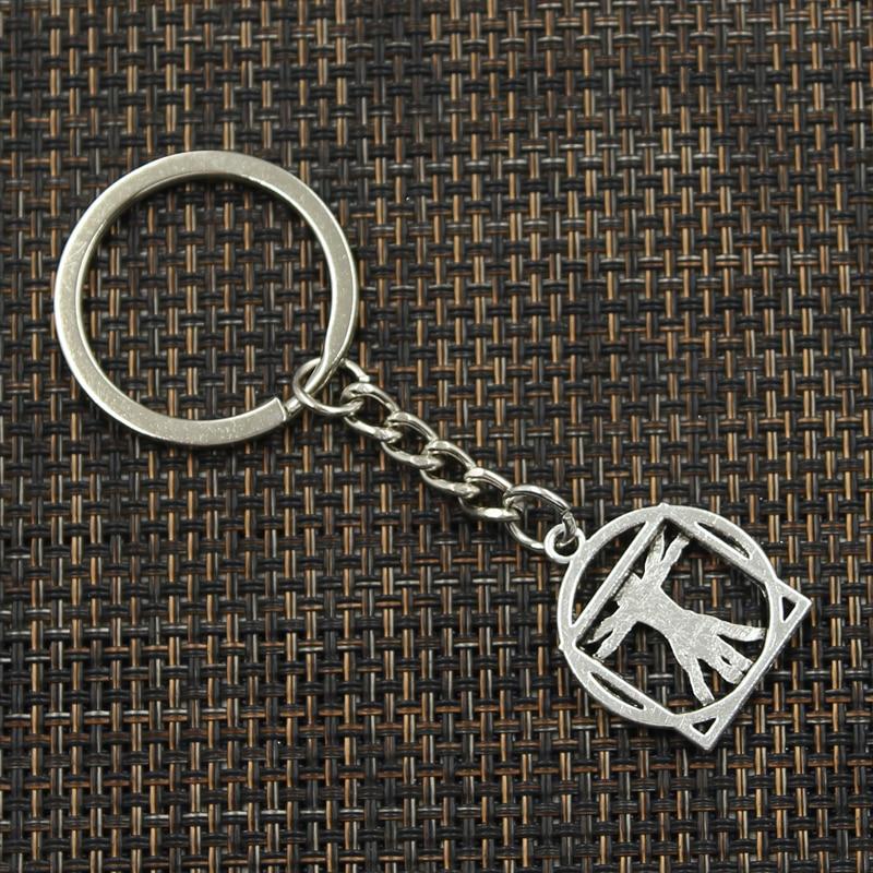 Модный брелок для ключей 30 мм, металлический брелок для ключей, ювелирные изделия, античная бронза, человеческая фигура да Винчи, подвеска 26x22 мм