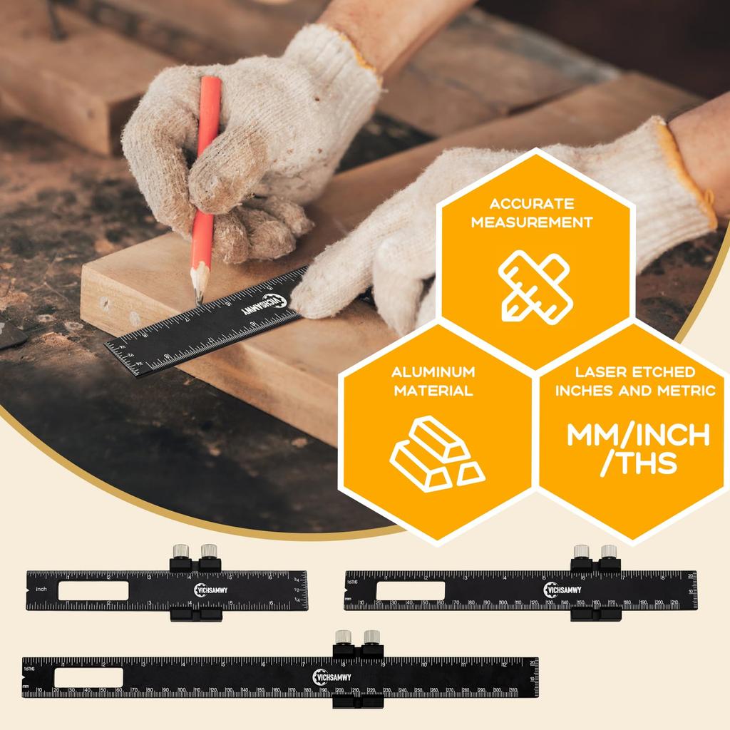 Карманная линейка VICHSAMWY для точной разметки по дереву, 6 дюймов, металлическая линейка с выдвижным упором, квадратная регулируемая линейка для разметки, набор из 3 шт.