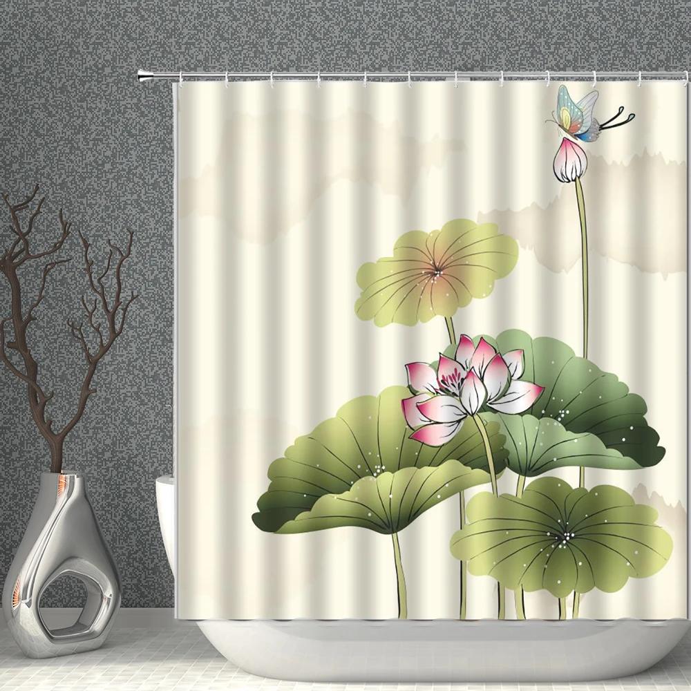 Chinese Style Shower Curtains Waterproof Fabric Flower Bird Eagle Horse Bathroom Curtain With Hooks Bath Screen Home Decoration