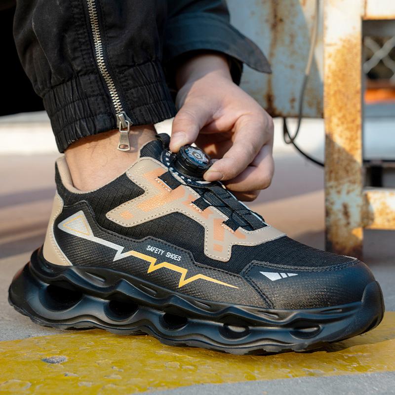 Rotating Button Work Shoes Men Breathable Safety Shoes Composite Toe Protection Shoes Work Sneakers Puncture-Proof Men Boots