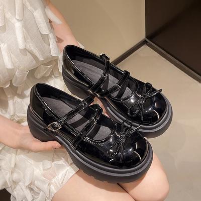 Классические туфли Мэри Джейн для женщин Базовые туфли с ремешком и пряжкой на квадратном высоком каблуке с круглым носком Женские однотонные туфли с бантом-бабочкой