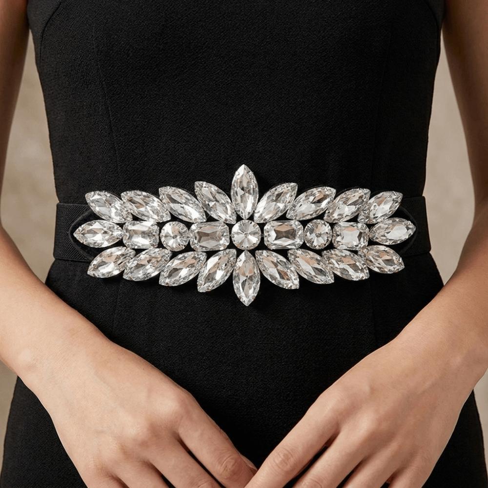 Shiny Elastic Waist Belt Rhinestone Waist Cincher Luxury Crystal Stretch Waist Belt Formal Dresses