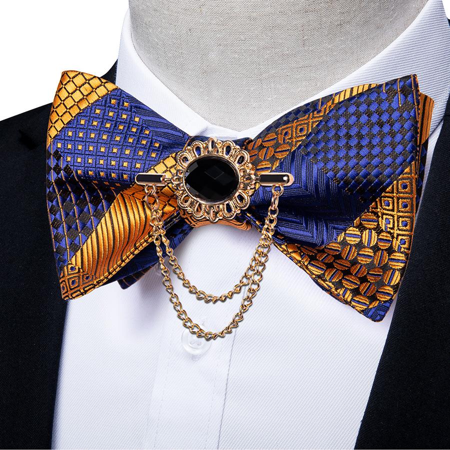 Набор галстуков-бабочек для мужчин, синий полосатый галстук-бабочка с кисточкой, брошь-булавка, галстук, запонки, Dibangu