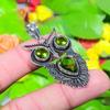 Natural Owl- Peridot Gemstone Handmade 925 Sterling Silver Pendant 1.97" R4k02