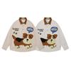 American Vintage Striped Shirt Men Women Dog Embroidery Loose Fit Casual Long Sleeve Top