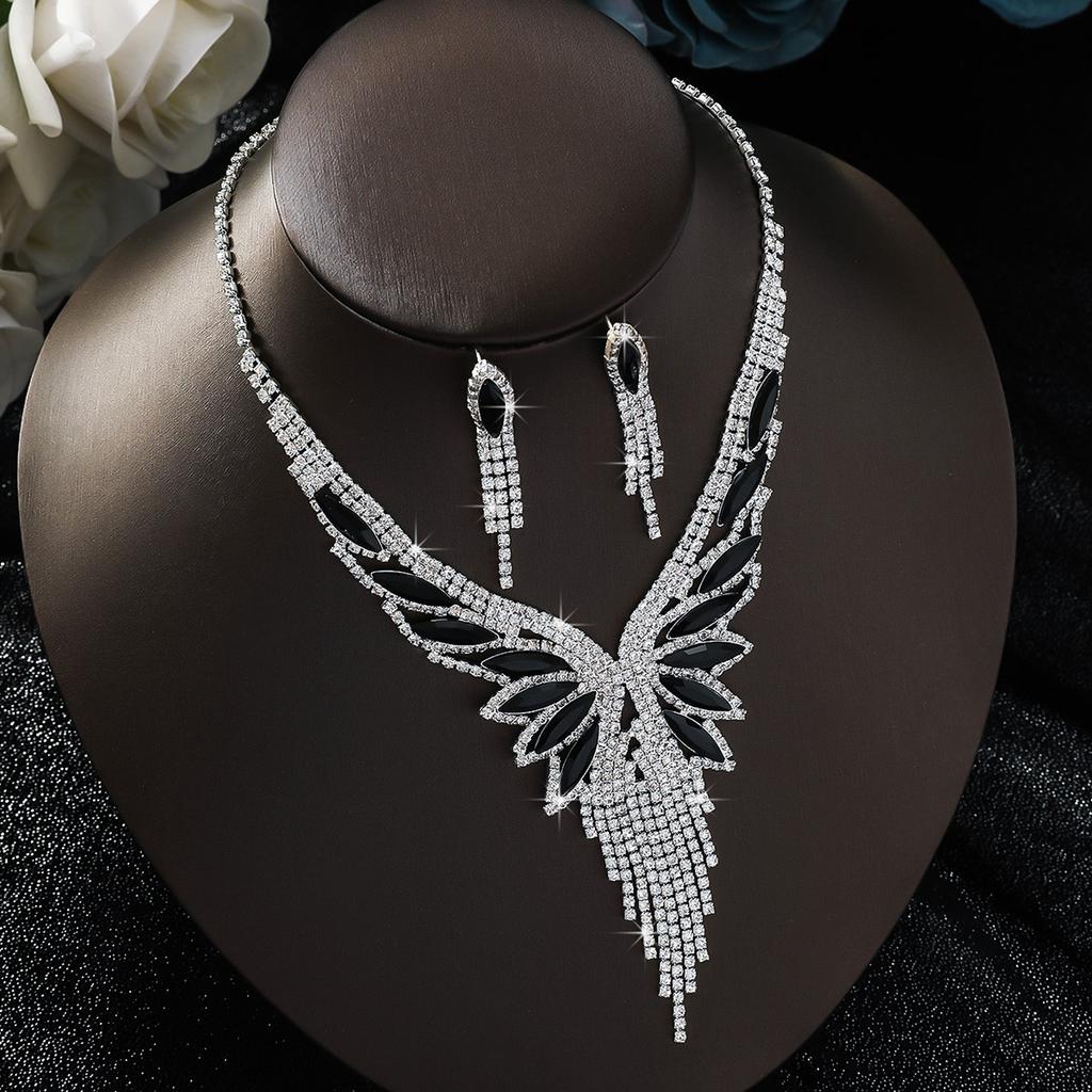 3 предмета Женская модная медная цепочка-коготь с инкрустацией бриллиантами, геометрическое ожерелье с кисточками, серьги, цирконовый набор, свадебная вечеринка, фестивальный подарок