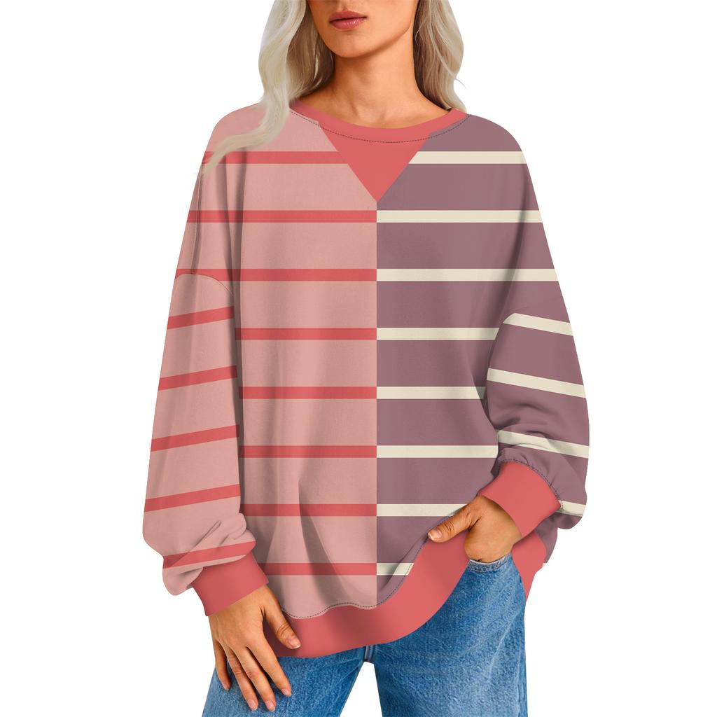 Женский повседневный полосатый пуловер, рубашка с длинным рукавом, толстовка большого размера