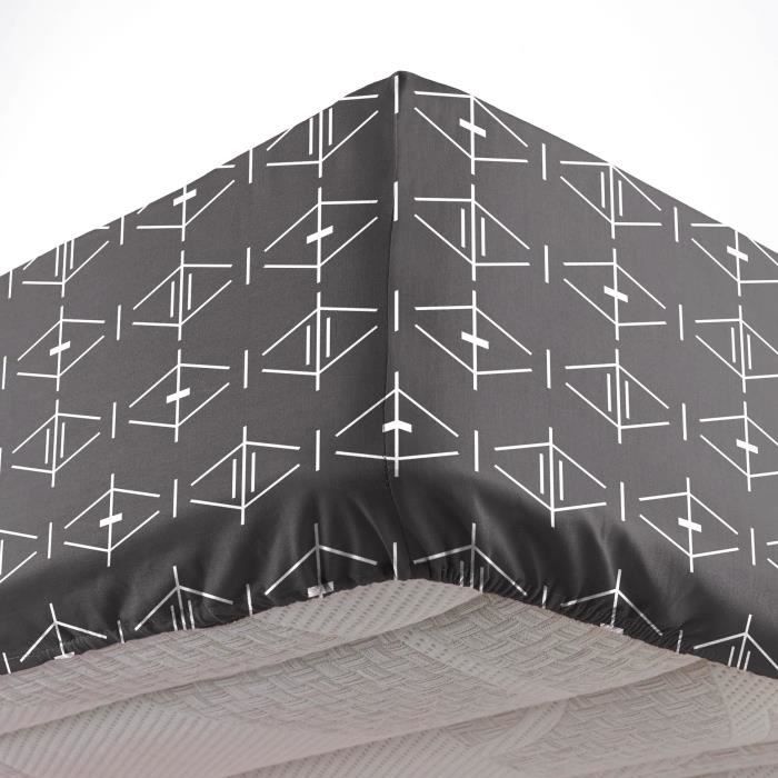 Drap housse - Aris - Geometrix - 160x200 cm - Coton 100% - Anthracite - Oeko-Tex®