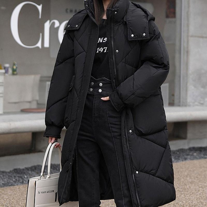 2023 New Winter Hooded Mid Long Parkas Women's Cold Coat Oversize Loose Thicken Cotton Padded Jackets Female Windbreak Coat