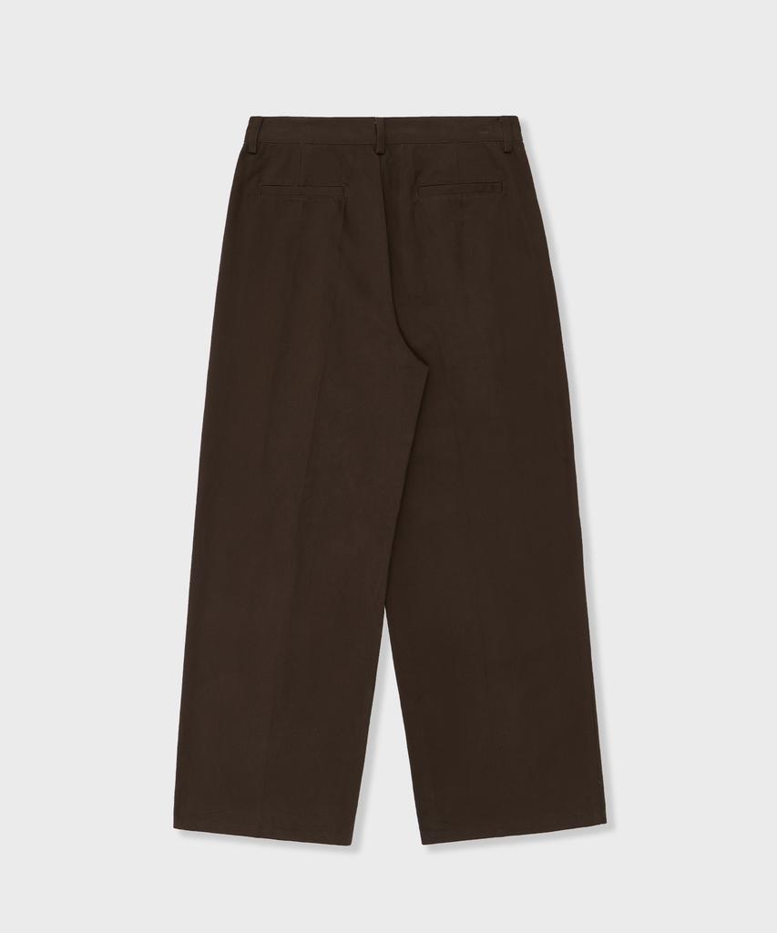 GLW Wide Double-Pleat Cotton Pants Brown
