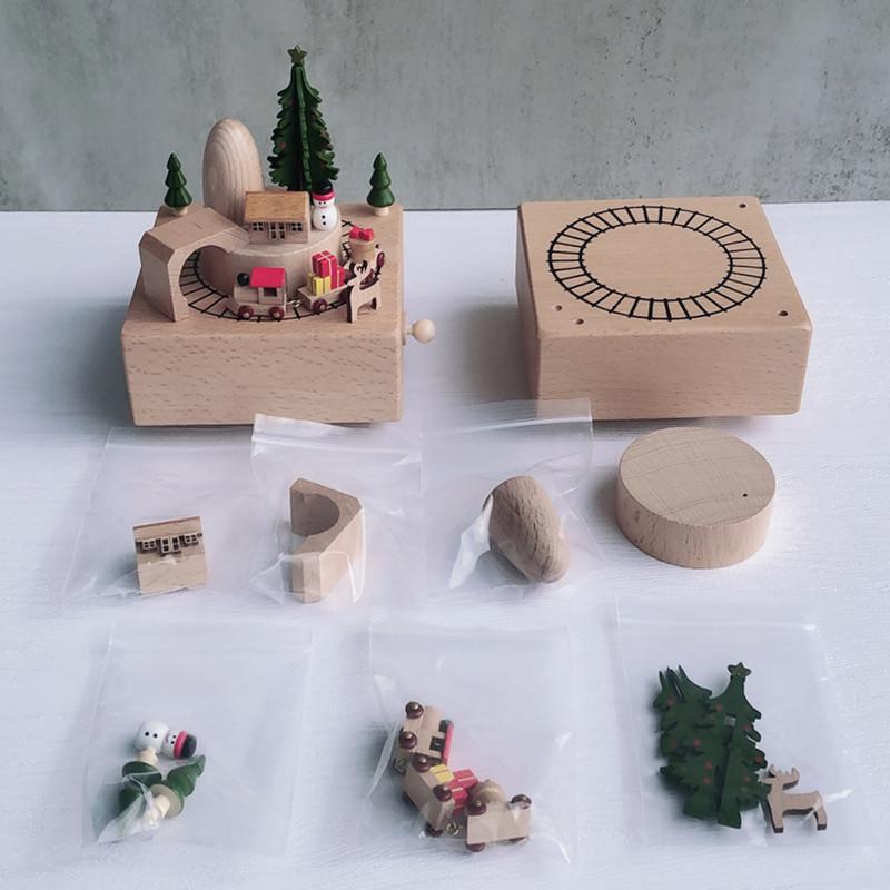 Handmade Wooden Music Box Creative Retro Rotating Music Box Christmas Birthday Gifts DIY Log Making Ornament Home Decoration