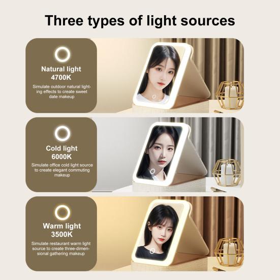 Ящик для хранения косметики со светодиодной подсветкой. Зеркало. Регулируемое 3 режима освещения. Перезаряжаемый с несколькими отделениями. Футляр для ювелирных изделий. Органайзер для макияжа на открытом воздухе.