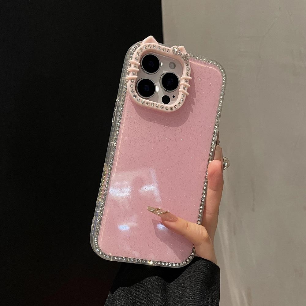 Чехол для телефона с кошачьими ушками, блестками и бриллиантами, конфетного цвета, для iPhone 17Air 16 15 14 13 12 11 Pro Max Plus, противоударный защитный задний чехол