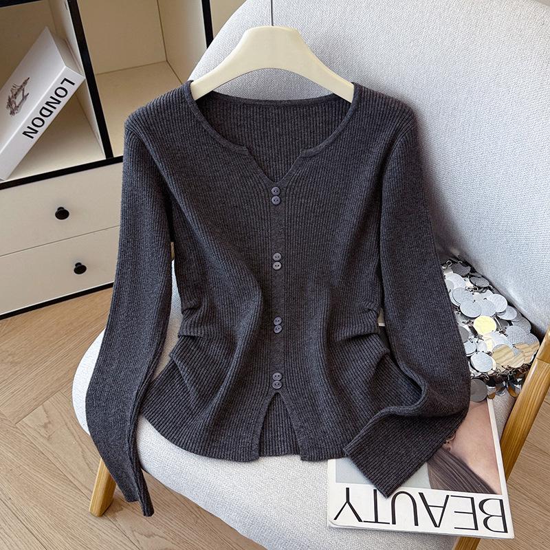 2026 Autumn/Winter Women's Stylish V-Neck Long-Sleeve Button-Up Sweater for Layering