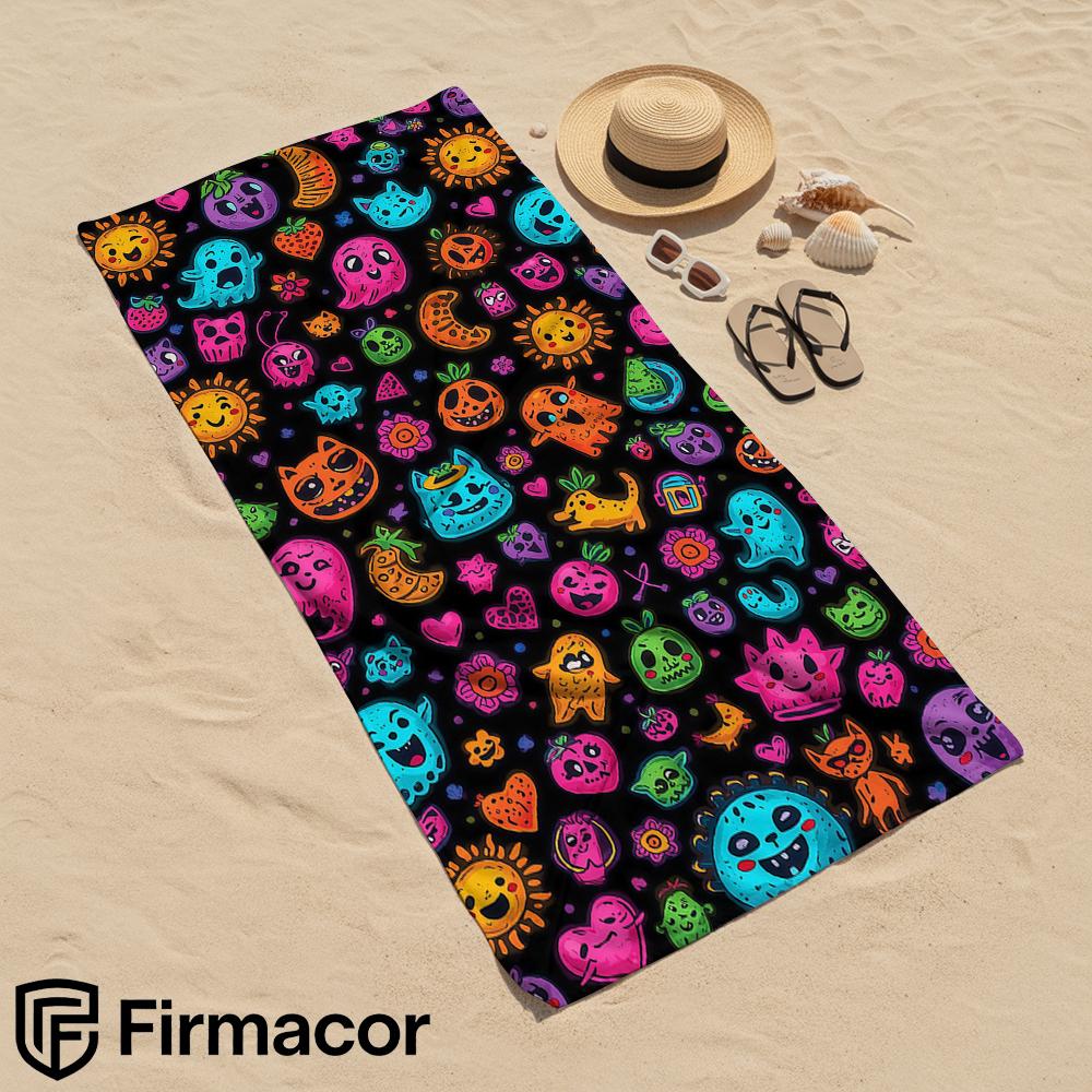Neon Doodle Soft Portable Travel Towel Unisex Ultra Lightweight Microfiber Oversized Sand Free Quick Dry Beach Towel