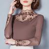 Hollow Out Women Spring Autumn Style Lace Blouses Shirts Casual Long Sleeve Patchwork Spliced Turtleneck Blusas Tops
