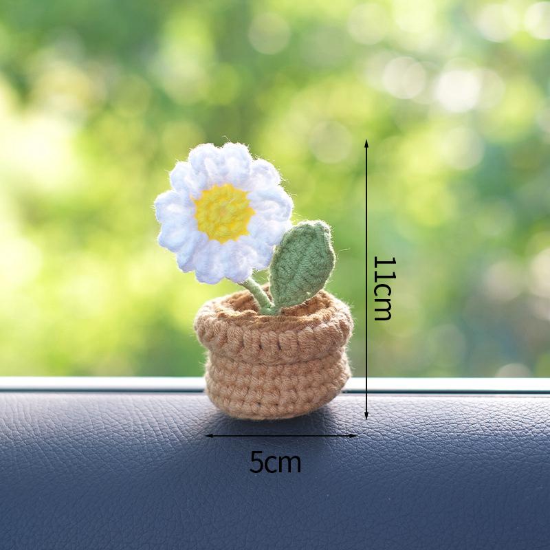 Mini Cute Crochet Flower Hand-Woven Simulation Flower Sunflower Potted Plants Knitted Finished Flowers Home Garden Decoration