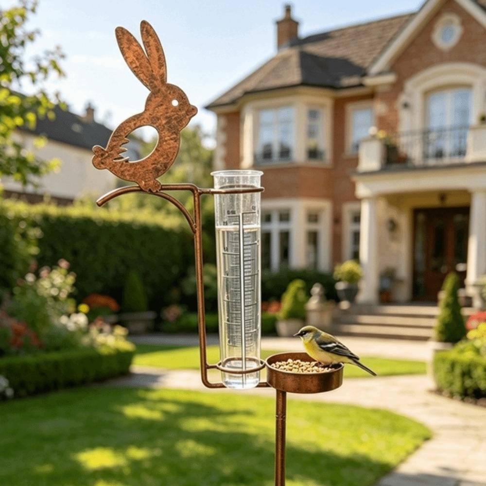 Rabbit Stake Garden Rain Gauge Removable Yard Rain Meter Bird Water Drinker Garden Decoration